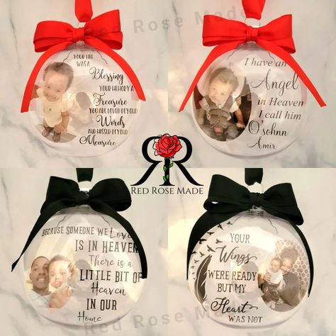 Monogrammed Christmas Ornaments, Picture Ornaments, Decoration Photo, Transparent Paper, Custom Memorial, Remembrance Gifts, Custom Glitter, Angels In Heaven, Memorial Ornaments