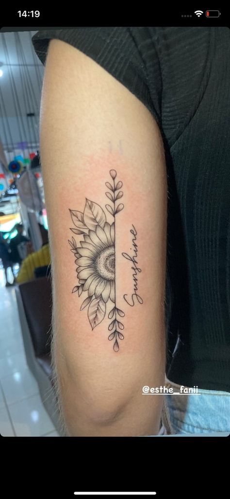 Your Are My Sunshine Tattoo Ideas, Sunflower Tattoo Behind Ear, My Sunshine Tattoo, Shoulder Cap Tattoo, Sunshine Tattoo, Sunflower Tattoos, Sunflower Tattoo, You Are My Sunshine, Butterfly Tattoo