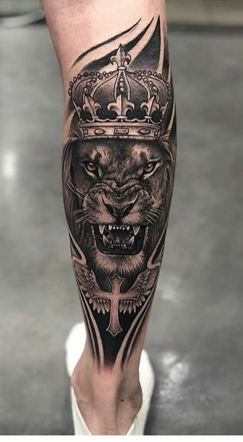 Leg Tattoo Men, Leg Tattoo, Lion Tattoo, Sleeve Tattoos, Tattoos For Guys, Lion, Tattoo Ideas, Crown, My Saves