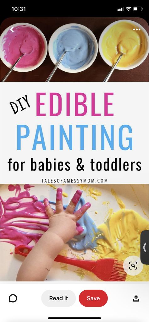 Painting For Babies, Entertaining Toddlers, Activity For Babies, Diy Edible, Infant Room, Baby Sensory Play, Baby Play Activities, Edible Paint, Toddler Sensory