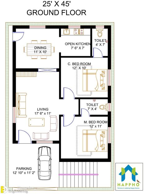 Top 50 Amazing House Plan Ideas Open Concept House Plans, Home Map Design, 20x30 House Plans, Budget House Plans, 20x40 House Plans, 30x40 House Plans, Vastu House, 2bhk House Plan, Indian House Plans