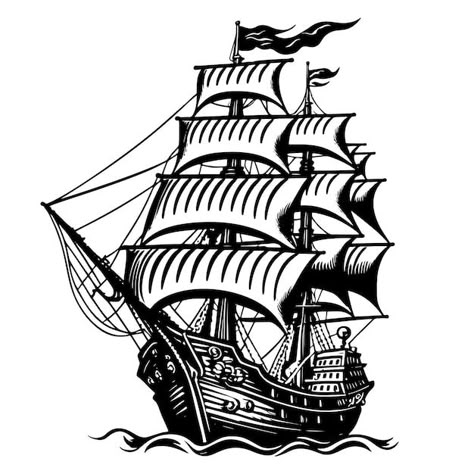 Vector retro sailing ship sailing on wav... | Premium Vector #Freepik #vector #old-ship #sailing-ship #ship-drawing #pirate-ship Ship Illustration Vector, Ghost Ship Drawing, Old Ship Drawing, Drawing Pirate, Pirate Vector, Nautical Drawings, Pirate Ship Drawing, Ship Video, Ship Sketch