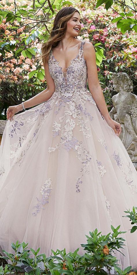 Marvellous Sophia Tolli Wedding Dresses 2019 ★ #bridalgown #weddingdress Wedding Dress With Lilac Accents, Weddibg Dresses, Lilac Wedding Dresses, Lavender Wedding Dress, Sophia Tolli Wedding Dresses, Tangled Wedding, Wedding Corset, Purple Wedding Dress, Sophia Tolli