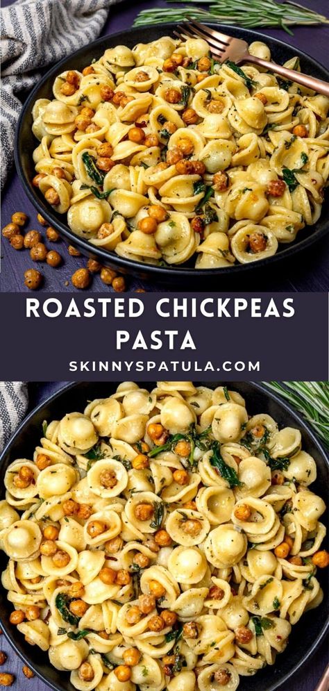 Pasta Salad Garbanzo Beans, Broccoli Chickpea Pasta, Chickpeas With Pasta, Roasted Veggies And Pasta, Pasta With Garbanzo Beans, Pesto Chickpea Pasta, Garlic Chickpea Spaghetti, Chic Pea Pasta Recipes, Chickpea Rotini Recipes