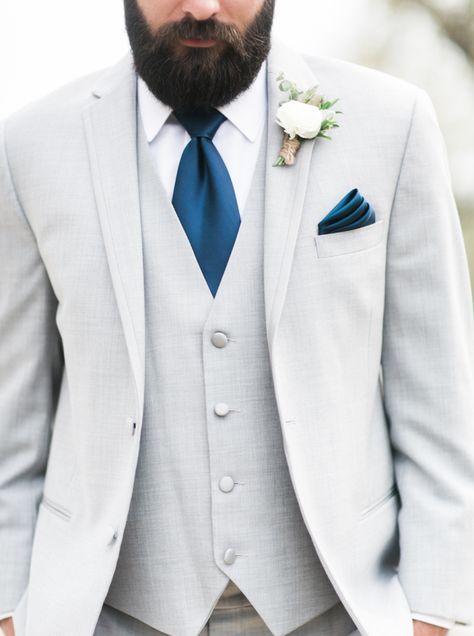 Light gray suit + royal blue tie: http://www.stylemepretty.com/texas-weddings/2016/07/07/a-blanket-of-bluebonnets-made-for-the-ultimate-hill-country-wedding/ | Photography: Loft Photography - http://www.loftphotography.com/ White Suit Blue Tie, White Suit With Blue Tie, Light Grey Suit Men Color Combos, Light Grey Wedding Suit, White And Blue Suit, Light Gray Suits, Royal Suit, Light Gray Suit, Royal Blue Wedding Theme