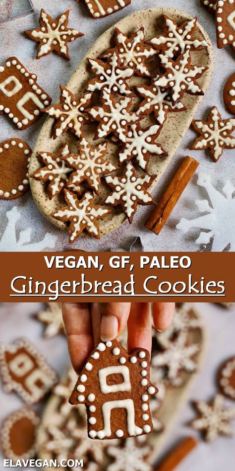 Grain Free Christmas Cookies, Lebkuchen Vegan, Sugar Free Christmas Cookies, Gluten Free Christmas Treats, Paleo Gingerbread Cookies, Ella Vegan, Gluten Free Gingerbread Cookies, Vegan Christmas Desserts, Vegan Gingerbread Cookies