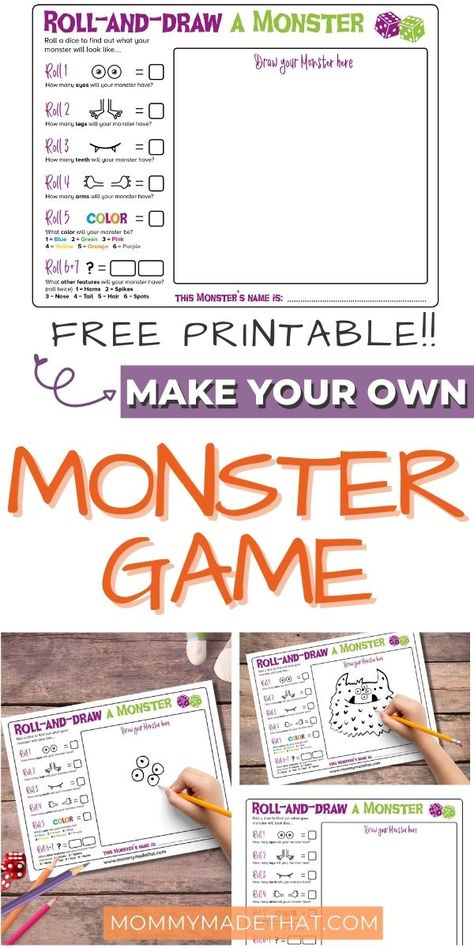 Halloween Games On Paper, Halloween Games Second Grade, Halloween Dice Game Free Printable, Make A Monster Craft Free Printable, Halloween Game For Kindergarten, Halloween Game Kindergarten, Halloween Home Activities For Kids, Build A Monster Craft, Classroom Halloween Party Crafts