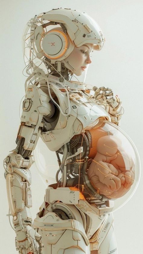 ♔ Cyborgs & Maternité ♔ Cyborgs & Maternity Cyborgs Art, Arte Alien, Arte Robot, Arte Cyberpunk, Alien Concept Art, A Robot, Robot Art, Science Fiction Art, Robots Concept