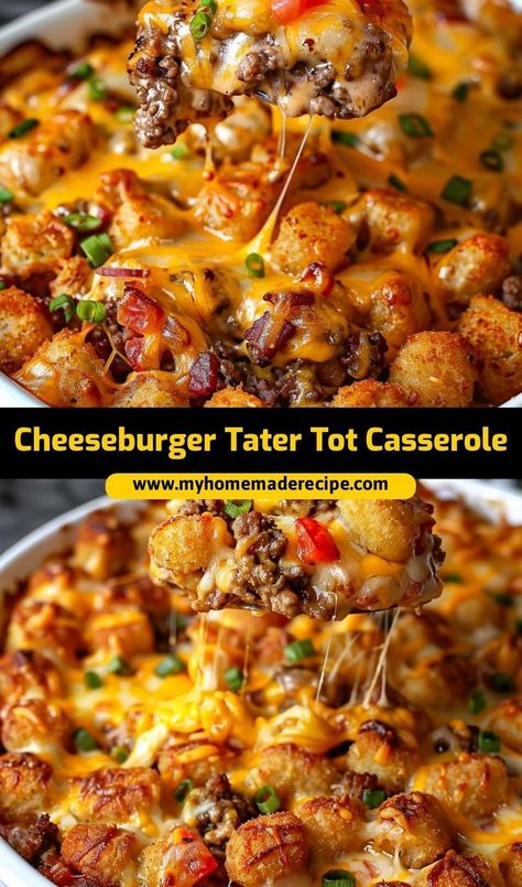 This cheeseburger tater tot casserole is the best casserole for a cheesy and hearty meal. Loaded with ground beef, cheese, and crispy tater tots, it’s the ultimate cheeseburger casserole for comfort food cravings Tater Tot Cheeseburger, Cheeseburger Bake, Beef Tater Tot Casserole, Ultimate Cheeseburger, Cheeseburger Tater Tot Casserole, Tater Tot Recipes, Best Casserole, Tater Tot Casserole Recipes, Ground Beef Casserole Recipes