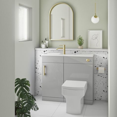 Toilet And Sink Unit, Square Toilet, Grey Toilet, Toilet Unit, Cloakroom Toilet, Brass Toilet, House Purchase, Gloss Cabinets, Sink Vanity Unit