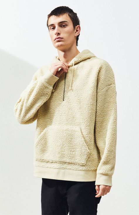 PacSun Mens Peak Sherpa Quarter Zip Hoodie - Off White Sherpa Quarter Zip, Off White Hoodie, Teddy Hoodie, Mens Sherpa, Mens Puffer Jacket, Quarter Zip Hoodie, Streetwear Sweatshirt, Sherpa Hoodie, Oversized Pullover