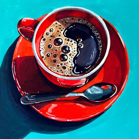 * SOLD * Morning Elixir! So many people liked the last coffee cup with bubbles that of course I had to paint more! Daily Painting Just posted in my online store (KateBirchArt.com) Link in bio! Gouache on paper Paper size 6x6 inches with small white border $125 *** please note for international orders a customs tax may be required upon delivery *** #gouachepainting #stilllifepainting #artistsoninstagram #painteveryday #colorfulart #gouache #dailypainting #dailyart #utahartist #makearteve... Coffee Paintings, Coffee Art Painting, Coffee Cup Art, Coffee Painting, Coffee Theme, Food Painting, Cafe Art, Cup Art, Art Painting Gallery