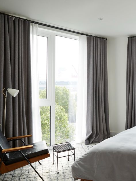 Get the best of both worlds in terms of privacy and blackout with double layered curtains. Filter bright sunshine or stop nosey neighbours peering in with our sheer range of fabrics and layer blackout curtains over the top to ensure a good nights sleep. All of our fabrics can have blackout lining added to them so you can be sure you'll find a made to measure curtain to suit your interior decor. Blackout Curtains With Sheers, Bedroom Double Curtains, Double Curtains Living Room Ideas, Sheer Curtains With Blackout Curtains, Sheer And Blackout Curtains Together, Double Layer Curtains, Ideas For Living Room Curtains, Night Curtains, Curtain Panels Living Room