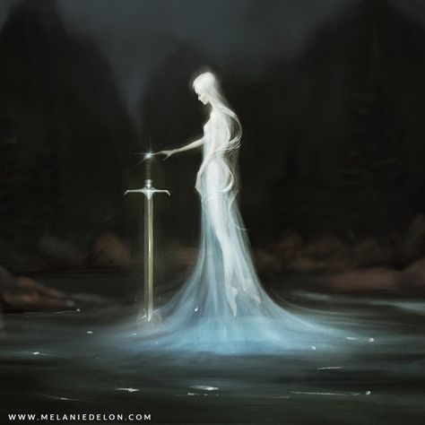 Lady of the lake, by Melanie Delon Roi Arthur, Lady Of The Lake, 다크 판타지, Arte Fantasy, King Arthur, Ethereal Art, Book Inspiration, Dark Fantasy Art, Fantasy World