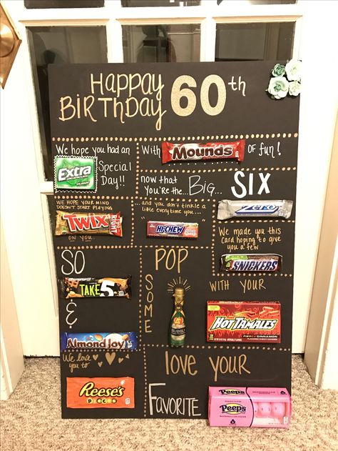 60th Birthday Candy Board 60 Candy Bar Poster, 60th Birthday Homemade Gifts, 60th Birthday Board Ideas, Birthday Candy Boards For Him, 60th Birthday Candy Poster, Turning 60 Candy Poster, 60th Birthday Board, 60th Birthday Candy Bar Poster, 60th Birthday Poster Ideas