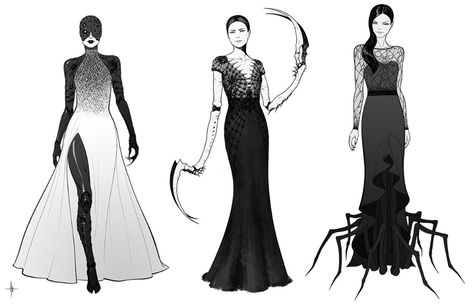 ArtStation - Spider Dresses, Adrian Dadich Phobia Drawing, Spider Phobia, Spider Outfit, Spider Fashion, Beetlejuice Dress, Spider Dress, Black Halloween Dress, Queen Costume, Outfit Halloween