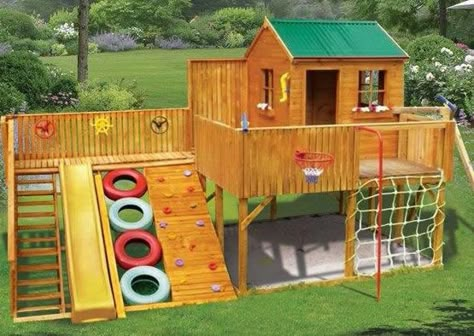 Woah. Castle Playhouse, Decorating Hacks, Cubby House, Cubby Houses, Backyard Playground, Climbing Frame, Backyard Play, Backyard For Kids, Kids Play Area