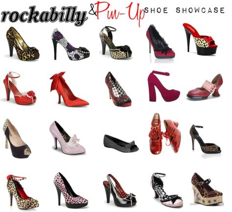 "Rockabilly & Pin-Up Shoe Showcase" by sugaredheart on Polyvore Pinup Shoes, Rockabilly Shoes Heels, Shoe Showcase, Pink Rockabilly, Summer Rockabilly A-line Dresses, Bettie Page Shoes, Rockabilly Shoes, Pin Up Shoes, Skull Tank