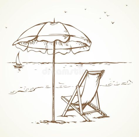 Ocean Furniture, Coast Drawing, Background Ocean, Beach Sketches, Umbrella Drawing, Printable Flower Coloring Pages, Open Hotel, Ocean Drawing, Chair Drawing