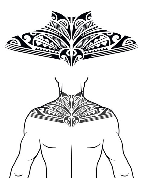 Maori tribal style tattoo pattern fit for a neck, back, chest. With example on body. For tattoo studio catalog. 10450337 Vector Art at Vecteezy Fiji Tattoo, Maori Tattoo Arm, Tato Mandala, Chest Tattoo Stencils, Tato Maori, 42 Tattoo, Chest Tattoo Ideas, Small Chest Tattoos, Polynesian Tattoo Designs