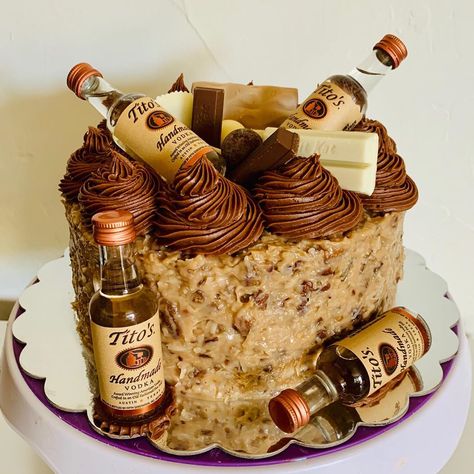 Tito’s Birthday Cake, Titos Birthday Cake Ideas, Alcohol Birthday Cake, Jack Daniels Birthday, Alcohol Cake, Boyfriend Anniversary, Chocolate Candies, Adult Birthday Cakes, Custom Birthday Cakes