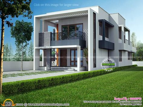 Modern house exterior elevation Box House Design, 2000 Sq Ft House, Kerala Home Design, Small House Design Architecture, House Design Architecture, Roofing Design, Flat Roof House, Kerala Home, Home Gym Design Garage