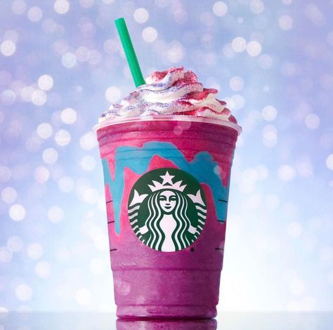 Starbucks UNICORN DRINK for a limited time - Mango + Passion Fruit frappuccino with magical fairy dust Unicorn Frappuccino, Star Bucks, Starbucks Secret, Starbucks Secret Menu, Starbucks Drinks Recipes, Starbucks Drink, Secret Menu, Starbucks Recipes, Starbucks Drinks