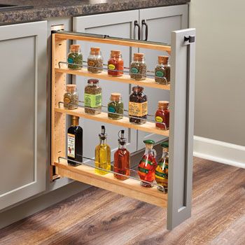 Rev-A-Shelf Wood Pullout Base Organizer w/ Upper Slide | KitchenSource.com Carriage House Kitchen, Pull Out Shelf, Pull Out Spice Rack, Face Frame Cabinets, House Kitchen Ideas, Cabinet Base, Kitchen Base Cabinets, Framed Cabinet, 2024 Kitchen