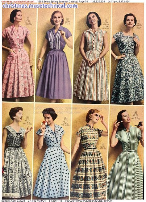 1958 Sears Spring Summer Catalog, Page 70 - Catalogs & Wishbooks 1950s Womens Fashion, 1940s Vogue, 1950s Fashion Women, Fashion 50s, 1950 Fashion, Vintage Fashion 1950s, 1950s Outfits, 1950s Dresses, House Dresses