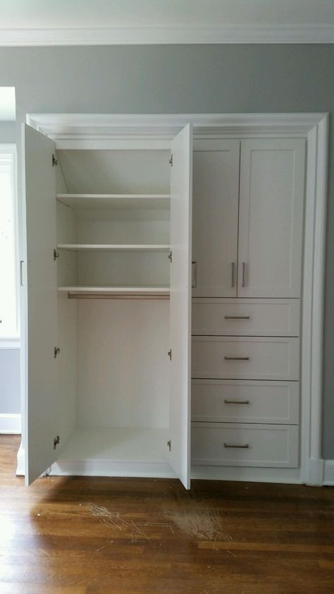 Wall Closet Conversion - Transitional - Closet - Richmond - by Closet Factory | Houzz Side By Side Closet Remodel, Wall Closet Conversion, Closet Converted To Built In, Closet Conversion Ideas Built Ins, Closet To Built In Cabinets, Closet To Cabinet Conversion, Repurpose Cabinets, Ideas Para Closets, Built In Closet Wall Bedroom