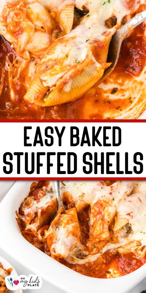 Try these delicious Italian stuffed shells with ground beef! Stuffed pasta shells are an easy and cozy meal that the whole family will enjoy, and will bring everyone round the dinner table, plus they are great to prep ahead for busy days. Simple Stuffed Shells, Stuffed Jumbo Shells Recipe Ground Beef, Stuffed Shells Videos, Stuffed Noodles Shells, Stuffed Shells With Cream Cheese, Stuffed Shells With Cottage Cheese, Stuffed Shells With Ground Beef, Shells With Ground Beef, Jumbo Shell Recipes