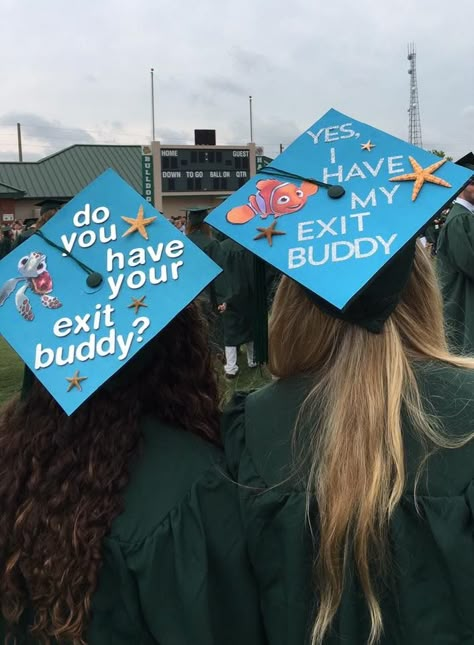 Brave Graduation Cap, Senior Box Ideas 2025 Disney, Grad Cap Designs Disney, Matching Graduation Caps, Matching Grad Caps, Grad Cap Ideas Disney, Disney Graduation Cap Designs, Disney Graduation Cap Ideas, Graduation Cap Designs Funny