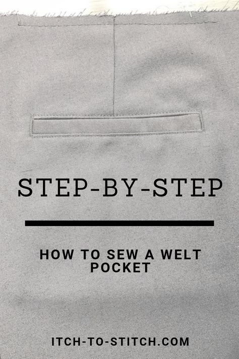 Step by step tutorial on how to sew a welt pocket. This is perfect for a  back pocket or if you are lost on pattern instructions. These tips and  photos will get you a strong good looking welt pocket. #sewing  #sewingtutorial #sewingtechnique Welt Pocket Tutorial, Pocket Tutorial, Fat Quarter Projects, Kemeja Lelaki, Sew Projects, Beginner Sewing Projects Easy, Leftover Fabric, Sewing Projects For Beginners, Sewing Skills