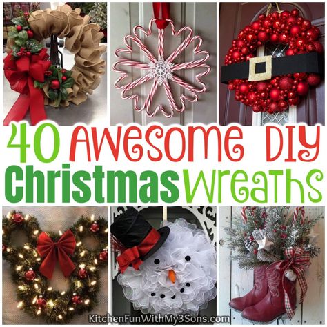 The BEST DIY Christmas Wreath Ideas that are Easy to make! Unusual Wreath Ideas, Deco Mesh Christmas Wreaths Diy How To Make, Dog Wreath Ideas, Santa Wreaths Diy, Wreaths Tutorial, Christmas Reef, Camper Ornament, Diy Natal, Christmas Wreath Ideas