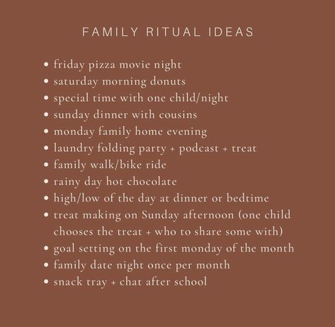 Family Rituals Ideas, Sunday Family Day, Rainy Day Dinner, Family Rituals, Ritual Ideas, Family Priorities, Fill My Cup, Happy Homemaking, Family Bonding Activities