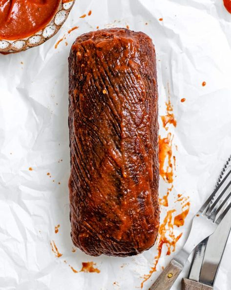 This Smoked BBQ Seitan is perfect for vegan brisket and/or ribs. The tender texture is spot on and the flavor is incredible! #plantbasedonabudget #smoked #seitan Vegan Brisket, Bbq Seitan, Seitan Recipes, Smoked Bbq, Plant Based Recipes Dinner, Recipe Email, Vegan Bbq, Plant Based Dinner, Vital Wheat Gluten