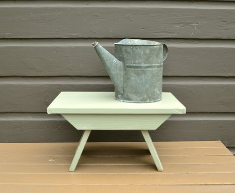 Large Wooden Bench, Old Vintage Wooden Stool, Bucket Bench Bucket Bench, Stool Plant Stand, Bench Garden, Wooden Spice Rack, Rustic Stools, Wood Basket, Wooden Stool, Gray Paint, Book Stand