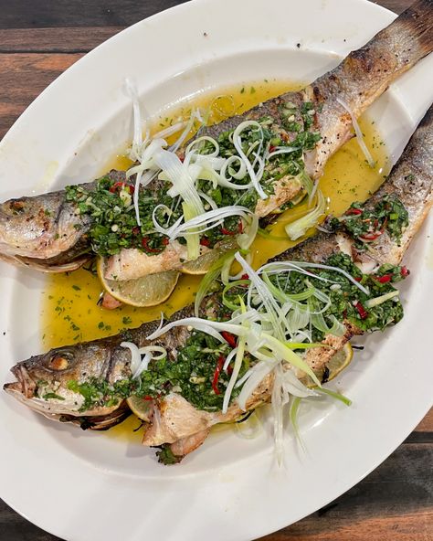 Branzino Recipe, Citrus Butter, Bacon Roll, Ginger Sauce, Two Fish, Grilled Fish, Butter Sauce, Eating Raw, Fish Dishes