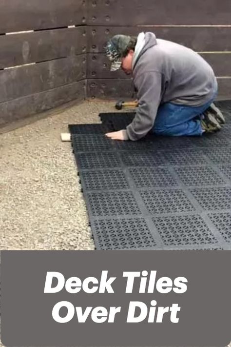 man installing deck tiles over dirt in gaga pit Gaga Pit, Outdoor Rubber Flooring, Playground Flooring, Modular Tile, Interlocking Tile, Rubber Tiles, Deck Tiles, Front Yard Landscaping Plans, Front Porch Ideas Curb Appeal