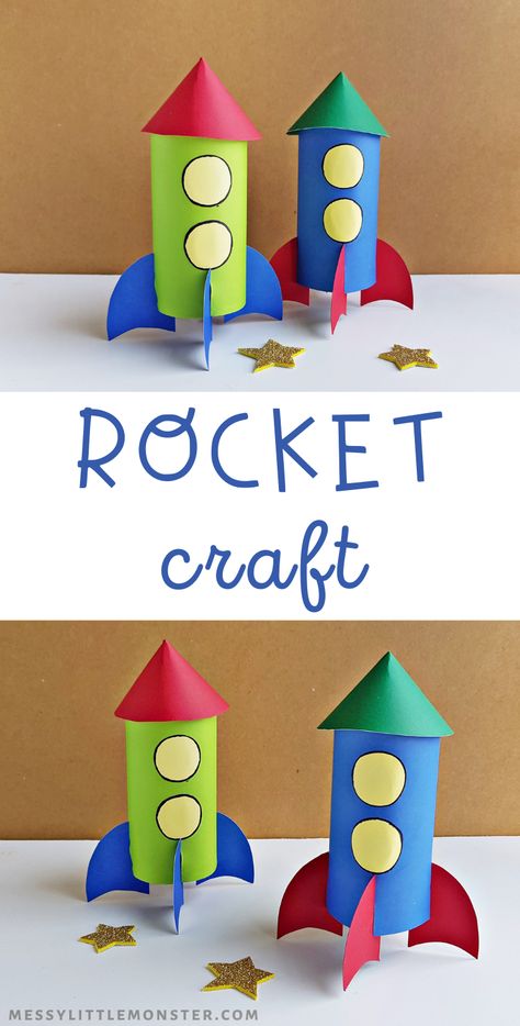 Rocket Crafts Preschool, Prek Rocket Craft, Toilet Paper Rocket Ship, Toilet Paper Roll Rocket Ship, Construction Paper Rocket Ship, Recycled Rocket Ship Craft, How To Build A Rocket Ship For Kids, Kids Rocket Craft, Easy Rocket Craft