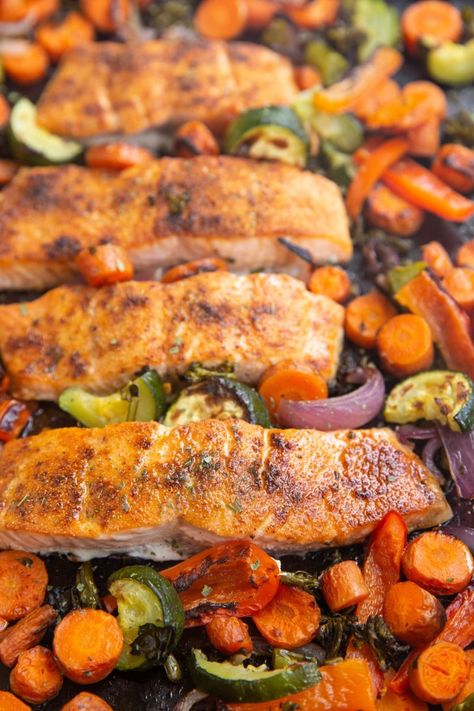 Roasted Sweet Potato Fries, Salmon And Vegetables, Sheet Pan Salmon, Oven Salmon, Oven Roasted Salmon, Salmon Vegetables, Pan Salmon, Honey Mustard Salmon, Salmon And Sweet Potato