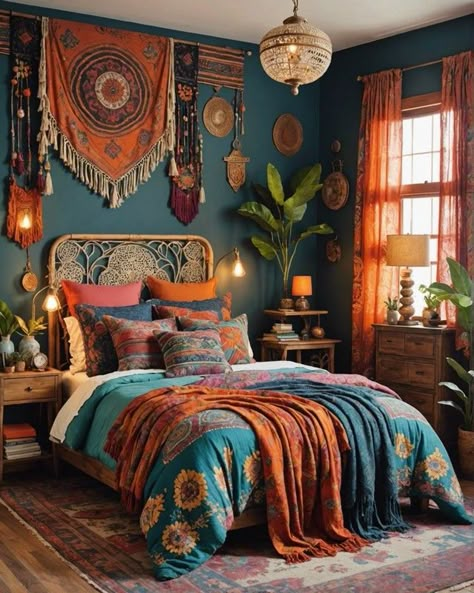 Indian Aesthetic Bedroom, Indian Aesthetic Room, House Astethic, Boheme Bedroom, 1970s Bedroom, Moroccan Inspired Bedroom, Hippie Bedroom, Indian Room, Indian Bedroom