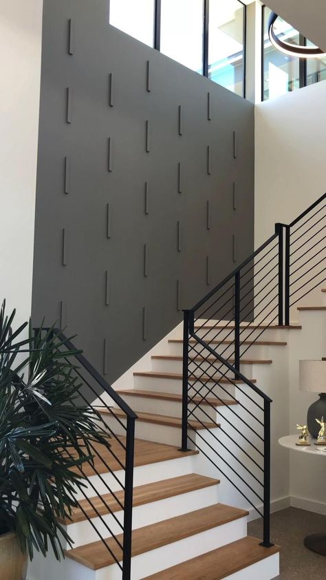 Projector Screen Accent Wall, Staircase Wall Design, Staircase Wall Decor, Accent Wall Designs, Stair Wall, Staircase Wall, Stair Case, Hal Decor, Accent Walls In Living Room