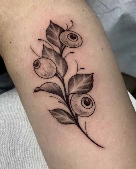 Black and grey tattoo by Heather Heard Tattoo #tattooideas #cooltattoo #tattooforwomen #blackandgreytattoo #creepytattoo #tattooideasfemale Eyeballs Tattoo, Halloween Flash Tattoo, Stem Tattoo, Creepy Eyeball, Eyeball Tattoo, Eye Flower, Halloween Flash, Black And Grey Tattoo, Creepy Tattoos