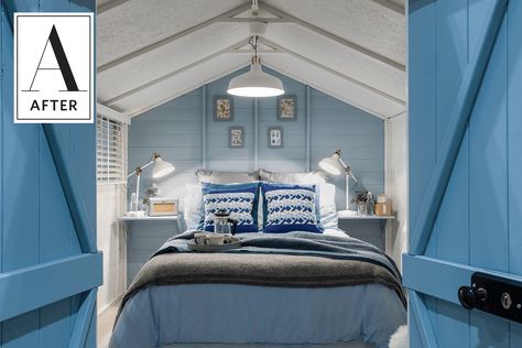 Before & After: A Garden Shed Turned Cozy Guest Cottage — Professional Project  AFTER OH WOW ;) Sleeping Shed, Shed Bedroom Ideas, Guest Shed, Shed Bedroom, Guest House Shed, House Construction Ideas, Bunkie Ideas, Converted Shed, Shed Guest House