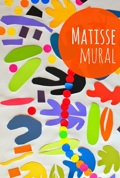 make matisse-inspired wall murals with preschool kids Classe D'art, Istoria Artei, Elementary Art Projects, Homeschool Art, Matisse Art, Kindergarten Art, Collaborative Art, Camping Art, Art Appreciation