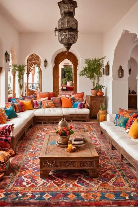 Spanish House Interior Living Room, Hacienda Style Living Room Mexico, Arabic Apartment Decor, Indian Interiors Living Room, Spanish Style Living Room Decor Mexican Hacienda, Indian Baithak Living Rooms, Mexican Style Decor Living Room, Mexican Hacienda Living Room, Spanish Inspired Living Room