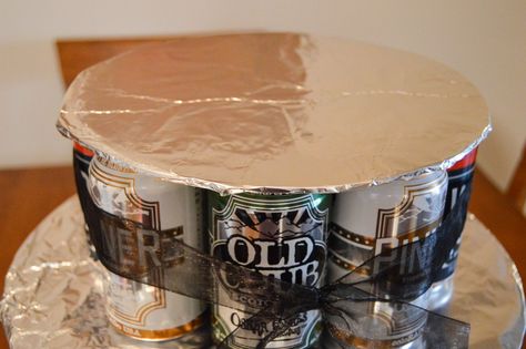 How To Make A Beer Can Cake Tower, How To Make Beer Cake Tower, Busch Light Cake Beer Cans, Diy Beer Cake With Cans, Beer Bottle Cakes For Men, Beer Can Cakes For Men Diy, 30th Birthday Beer Cake, Beer Can Cake Tutorial, Beer Can Birthday Cakes For Men