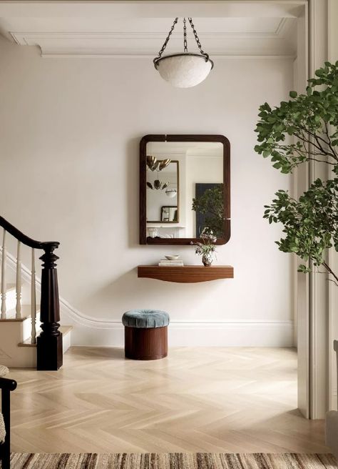 Short Entryway Ideas, Brownstone Entryway, Townhouse Entryway, Cement Tile Floor, Entryway Stairs, Queen Anne House, American Club, Entry Mudroom, Indoor Flowering Plants