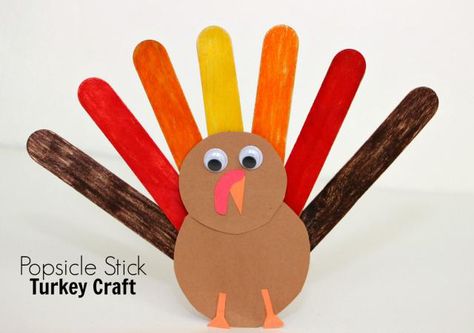 This adorable popsicle stick turkey craft is fun for kids to make and adds a splash of fall color and cuteness to your holiday table! Popsicle Stick Turkey, Easy Paper Plate Crafts, Thanksgiving Kids Crafts, Stick Crafts For Kids, Popsicle Stick Crafts For Kids, Plate Crafts For Kids, Cat Shark, Easter Animals, Thanksgiving Turkey Craft